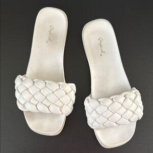Qupid White Braided Slide Sandals